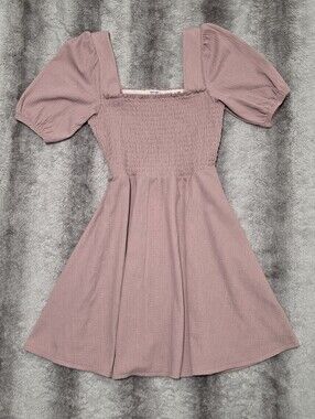 Nine West Dusty Rose Pink Puff Sleeve Casual Summer Babydoll Dress Medium